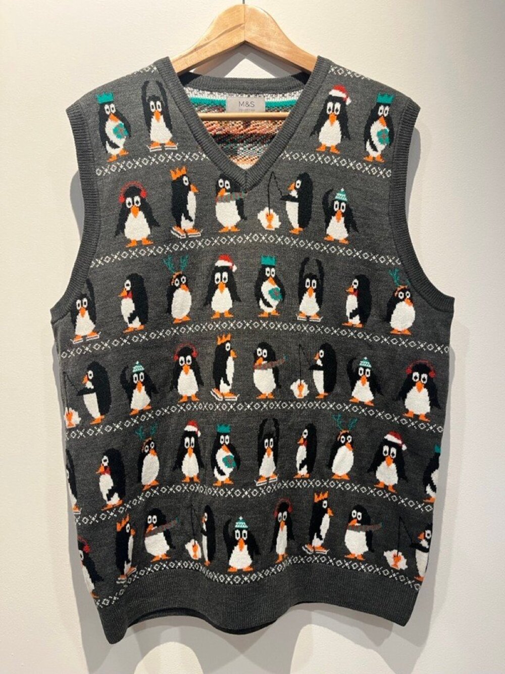 M&S Collection Penguin Christmas Sweater Vest Large